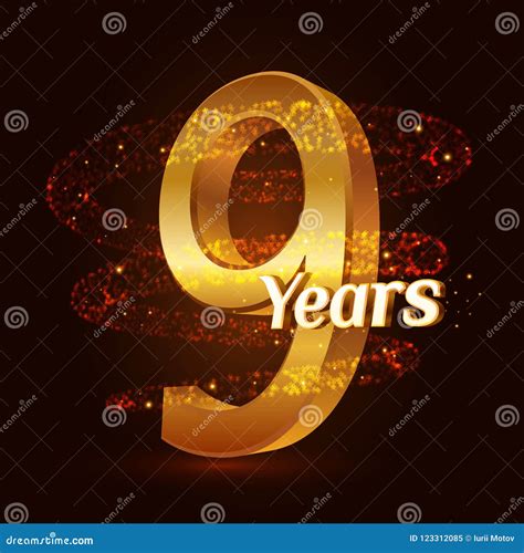 9 Years Golden Anniversary 3d Logo Celebration with Gold Glittering ...