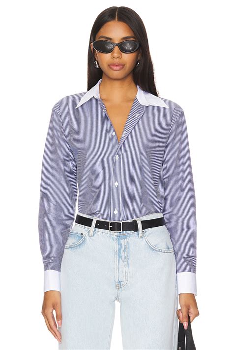 NILI LOTAN Raphael With Combo Shirt in Navy Stripe & White | REVOLVE