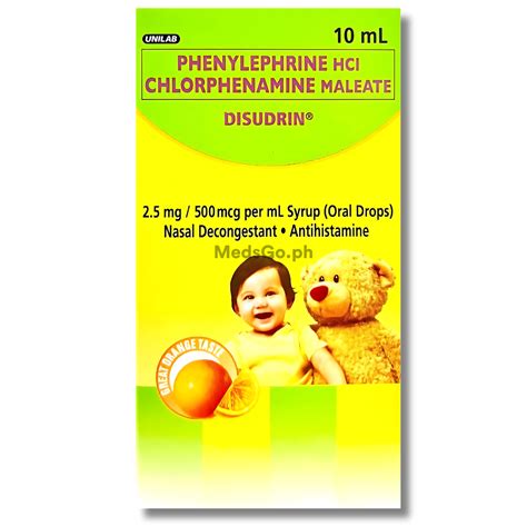 DISUDRIN Phenylephrine Hydrochloride / Chlorphenamine Maleate 2.5mg / 500mcg per mL Syrup (Oral ...