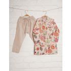 Beige Printed Cotton Flex Kurta with Pajama - Set of 3
