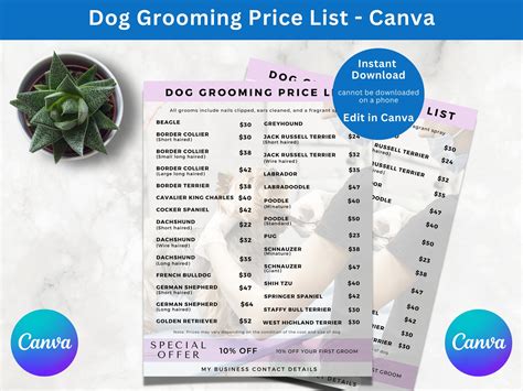 Grooming Dog Price List by Breed Dog Breed Grooming Price - Etsy