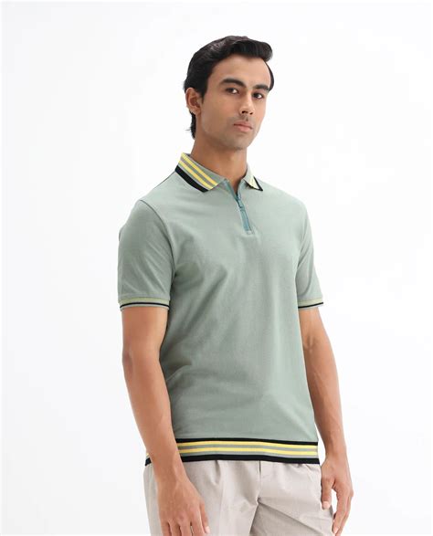 Rare Rabbit Men's Zyte Dusky Green Cotton Plain Regular Fit Half Sleev