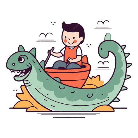 Cute little boy riding a dragon boat in cartoon style | Premium AI ...