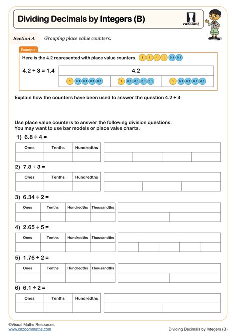 Divide Decimals by Integers (B) | Printable PDF KS2 Maths Worksheet