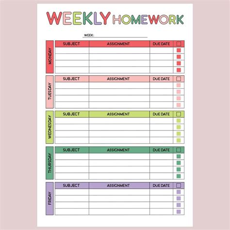 Weekly Homework Schedule Kids Printable, Weekly Homeschool Schedule ...