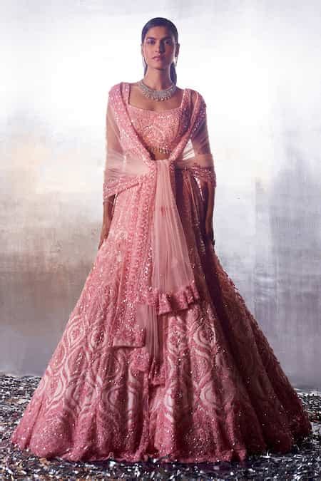 Buy Pink Net Sequins, Crystals, Beads Square Mughal Embroidered Bridal ...