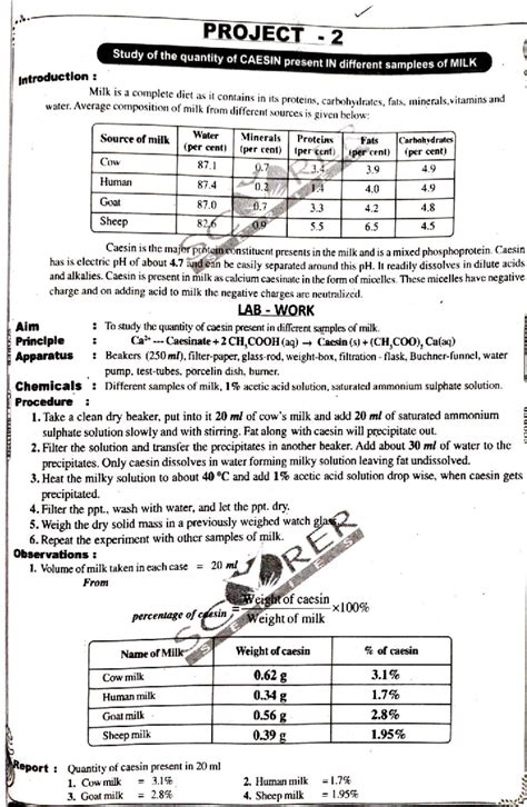 Project 2 Chem: Study of Casein Quantity in Various Milk Samples - Studocu