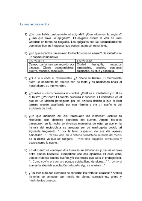 La noche boca arriba - La noche boca arriba ¿De qué habla básicamente ...