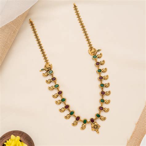 Antique Red & Green Stone Golden Necklace | Sri Anu Jeweller – Sri Anu ...