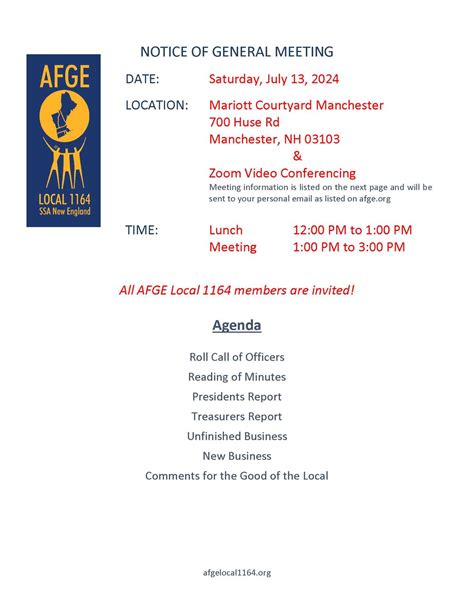AFGE Local 1164s July 2024 General Members Meeting, Courtyard Marriott ...