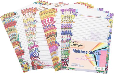 SNOW CRAFTS A4 120 GSM One Side Ruled Designer Sheets for Project ...