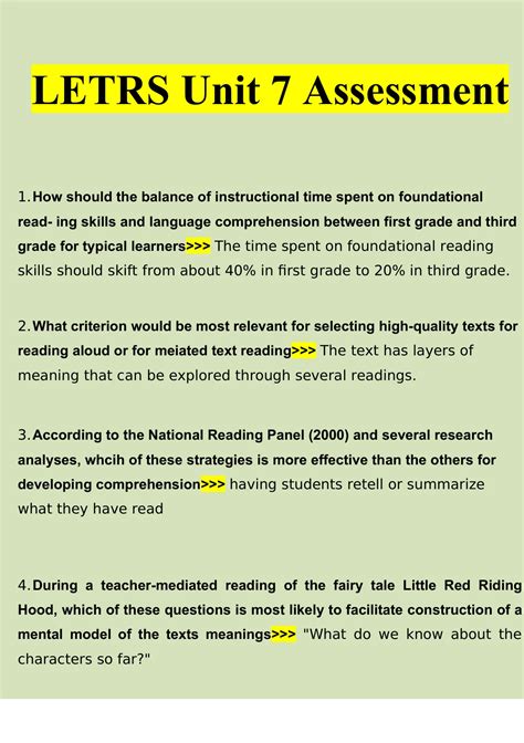 LETRS Unit 7 Assessment Questions and Answers 2022/2023 | 100% Verified ...