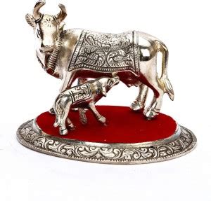 Bagru Crafts Cow & Calf with Silver Finish Decorative Showpiece - 11 cm ...