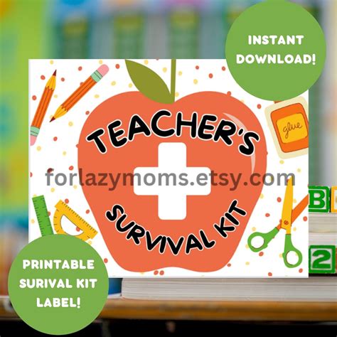 Teacher Survival Kit Printable INSTANT DOWNLOAD Teacher Appreciation Gift! Teacher Appeciation ...