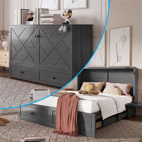 Puremind Queen Size Murphy Bed with Mattress, Murphy Cube Cabinet Bed ...