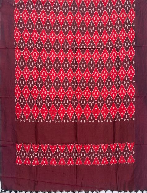 Pochampally Ikkat Cotton Duppata In Maroon & Red Colour – Ikkat Time