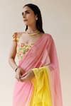 Buy Yellow Chiffon Ruffle Pre-draped Shaded Saree With Unstitched ...