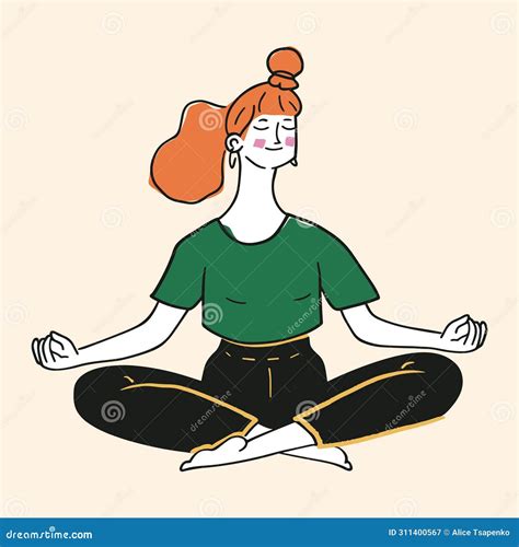 Young Woman Meditating. Redhead Girl in Bun Sits Cross-legged with Her ...