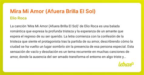Significado de la canción Mira Mi Amor (Afuera Brilla El Sol) (Elio ...