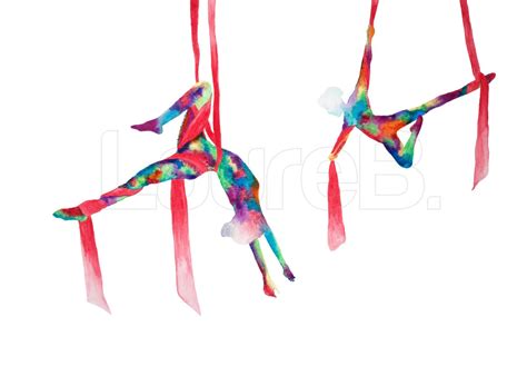 Two Ladies in the Air - Aerial Silks - Fine Art Print Watercolor ...