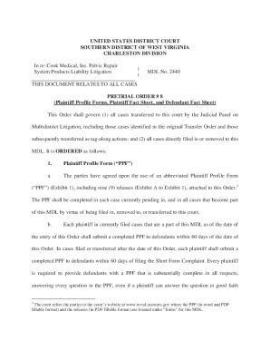 Fillable Online MDL 2440Pretrial Order #8 (Plaintiff Profile Forms ...