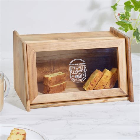 Beautiful Kitchen Wood and Acrylic Bread Box in Brown Colour – HomeTown
