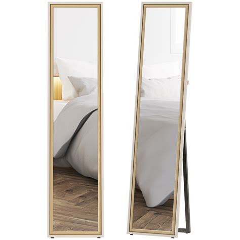 Miroir sur pied HOMCOM en MDF et verre trempé, blanc et naturel, 37 x 4 ...