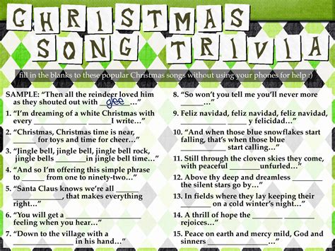 Christmas Song Quiz Printable