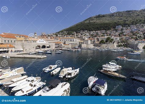 View of the Medieval Old Port by Adriatic Sea with Moored Ships and ...
