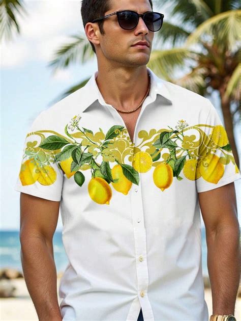 Manfinity Modomio Men's Lemon Print Woven Short Sleeve Casual Shirt for ...
