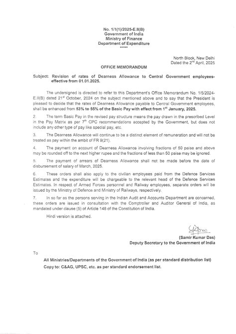 DOP Order : Revision of rates of dearness allowance to Central ...