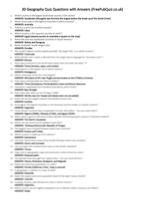 101 Geography Trivia Questions (and Answers) - Parade - Worksheets Library