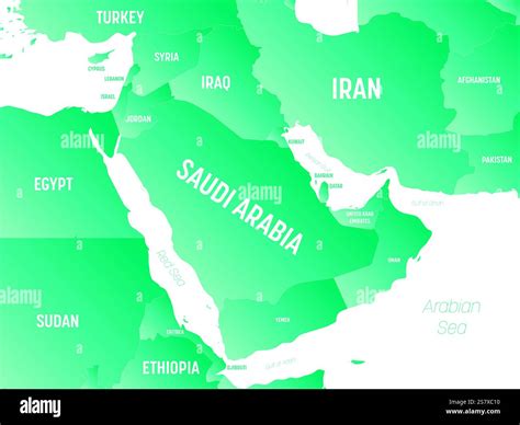 Middle East - high detailed political map of Middle East and Arabian ...