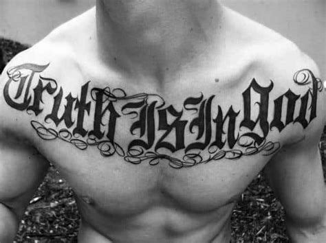 Old English Chest Tattoos At Firstclasstattoo101 | Tattoo lettering ...