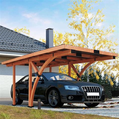 Beneouya 18.3x12.6 ft Wooden Curved Carport Gazebo Outdoor Wooden ...
