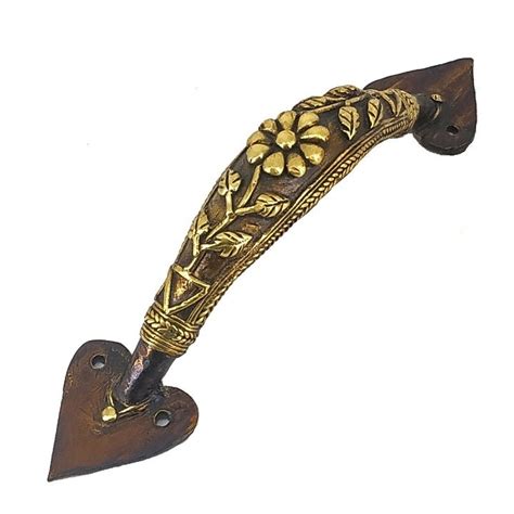 Flower and Leaf Design Door Handle in Bell Metal (Bronze color, 9 inch ...