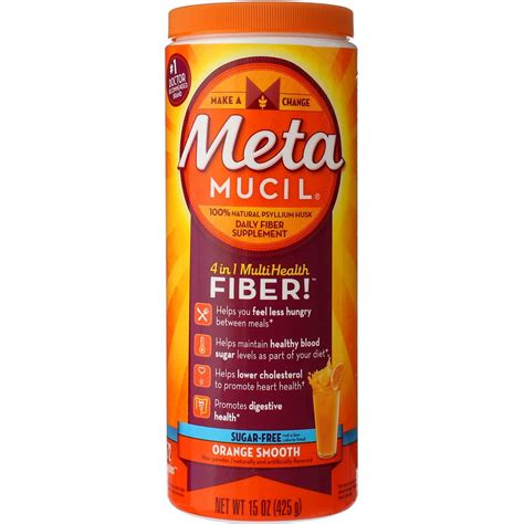 Metamucil Psyllium Fiber Supplement Orange Sugar Free Smooth Texture ...