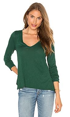 Velvet by Graham & Spencer Sookie Long Sleeve V Neck Top in Axe | REVOLVE