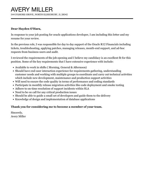 Image result for Oracle Developer Cover Letter Sample