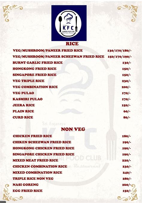 Menu at Kanigiri food club-KFC, Kanigiri