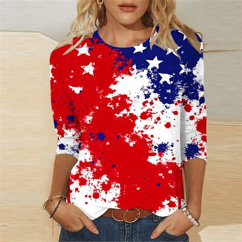 Cavosen Red White and Blue Shirts for Women Petite Independence Day 3/4 ...