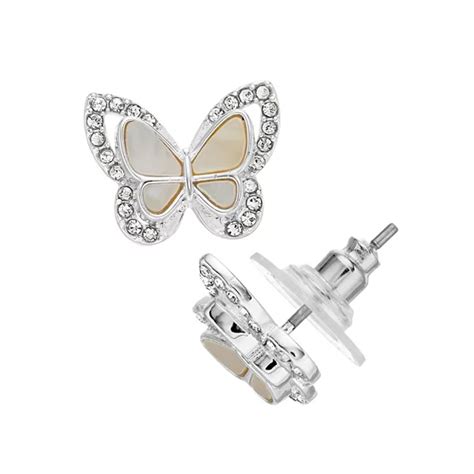 City Luxe Fine Silver Plated Mother-of-Pearl & Crystal Butterfly Stud ...