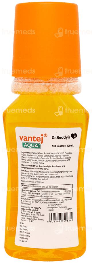 Vantej Aqua Sensitive Mouth Wash 100 Ml - Uses, Side Effects, Dosage ...