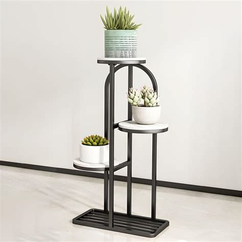 Yusha Handicrafts Gold Metal Plant Stand 3 Tier with Marble Top Shelves ...