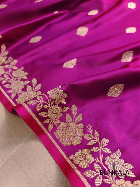 Shop Rani Pink Buti Weaved Banarasi Mashru Silk Floral Border Saree ...