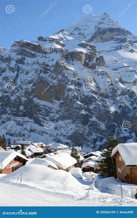 Muerren, Swiss Skiing Resort Stock Image - Image of snowbound, mountain ...