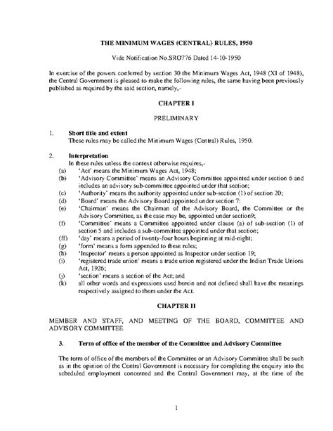 Minimum Wages (Central) Rules, 1950: Comprehensive Overview - Studocu