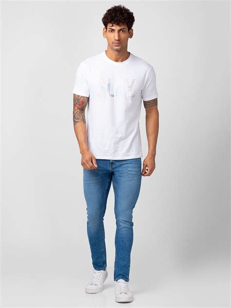 Spykar Men Mid Blue Cotton Stretch Super Slim Fit Tapered Length Jeans ...