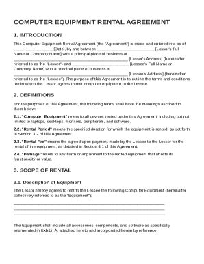 Computer Equipment Rental Agreement Template Form - Fill Online ...
