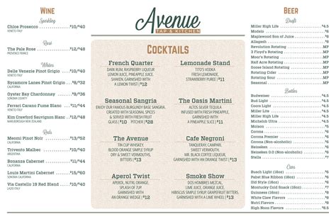 Menu – Avenue Tap & Kitchen